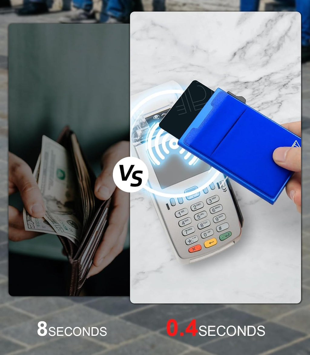 Aluminum Wallet for Men - RFID Protected, Scratch Resistant, Large Capacity, Extra Pocket, Sliding Button, Blue