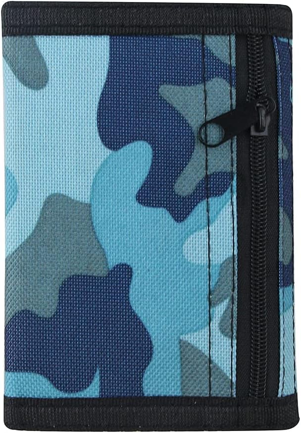 NEICY RFID Blocking Canvas Wallet for Men and Women - Camo Trifold Outdoor Sports Wallets with Magic Sticker for Teen Kids (Camo Blue)