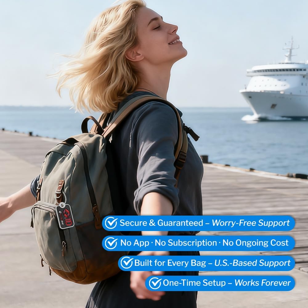 Forge Smart Lost and Found Luggage Tags, Global Luggage Tracking Tag, Travel Sentry Powered Baggage ID System for Luggage, Bags, Suitcases, and More (Black 4 PK)