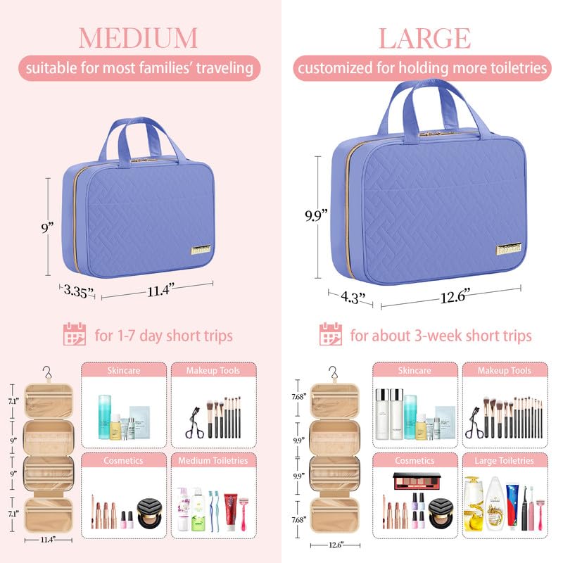 HOTOR Travel Toiletry Bag w/Hanging Hook - Spacious Toiletry Bag Essentials for Women & Men, Makeup Bag/Big Comparment, Waterproof for Travel Accessories, Large, Aegean-Blue