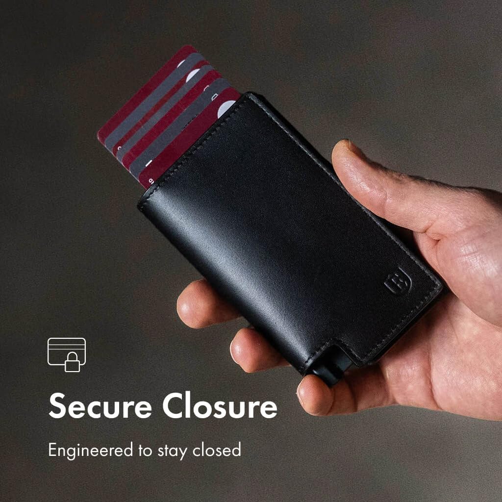 Ekster Men's Wallet PRO | RFID Blocking Parliament Leather Minimalist Wallet | Holds 14 Cards & Cash | Slim Cardholder for Men w/Push Button Designed for Quick Card Access | Black