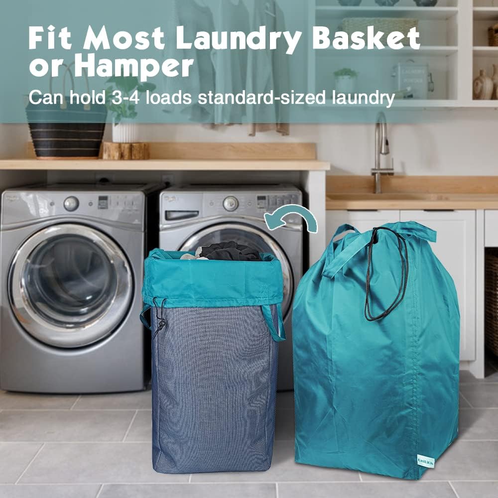 Tear Proof Nylon Laundry Bag with Handles (2 Pack),Travel Laundry Bag with Drawstring Closure,Dirty Clothes Bag Fit Most Laundry Hamper or Basket,27.5x34.5 in,Blue Aqua