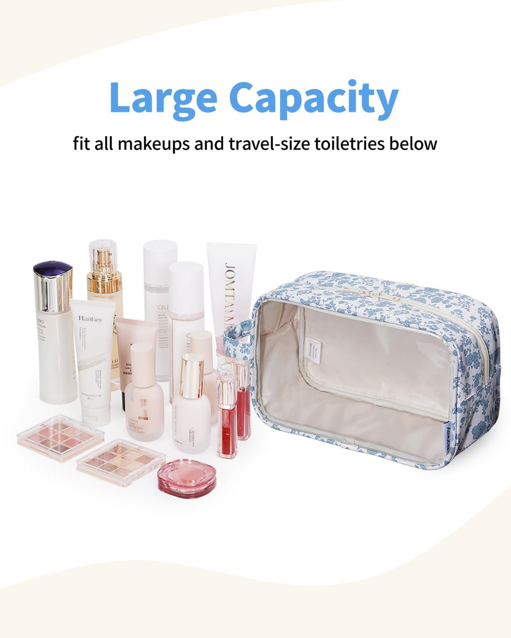 Narwey Clear Toiletry Bags for Traveling Women Men, Clear Travel Bags for Toiletries Makeup Bag Cosmetic Bag with Zipper, Make Up Organizer, Skincare Bag (Little Blue Flower)