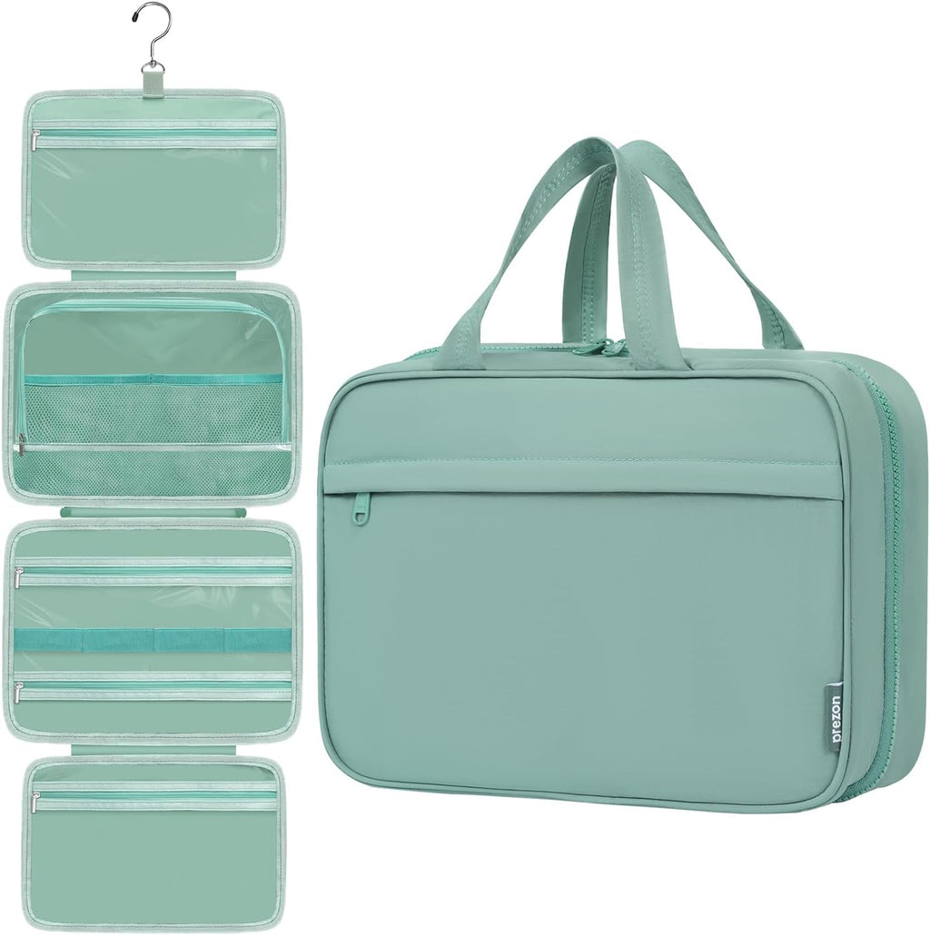 Toiletry Bag For women,Portable Hanging Organizer,4 Leakproof Compartment for full-sized Conditioner, Brushes Set, Makeup Accessories,Visible and easy to access.M-mint