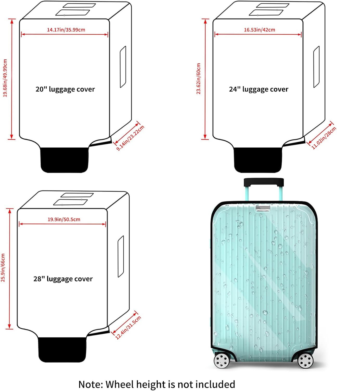 3 Pieces Clear Luggage Cover Protectors, 0.4mm Thicken PVC Suitcase Covers for Luggage, 20"+24"+28" Waterproof Dustproof Anti-scratch Travel Luggage Sleeve for TSA Approved