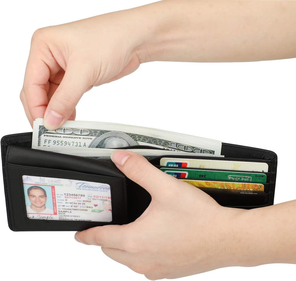 Wallet for Men-Genuine Leather RFID Blocking Bifold Stylish Wallet With 2 ID Window