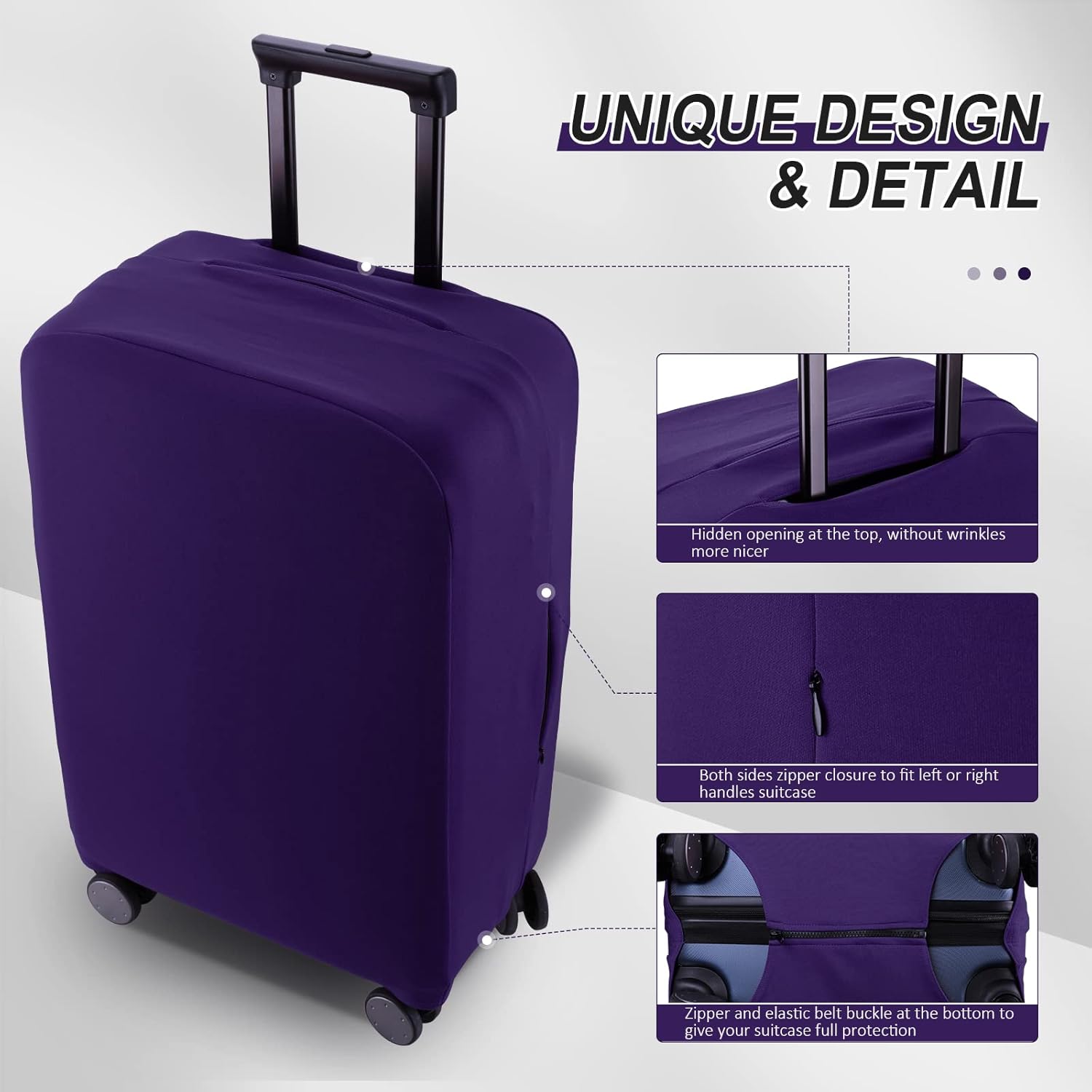 Travel Luggage Cover Suitcase Protector Scratch-Resistant Fit 19-31 Inch Suitcase, Not Included Suitcase (Purple, L(26-27 inch))