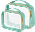 TSA Approved Travel Toiletry Bag,2 Pack Clear Makeup Bags with Handles,Quart Size Clear Cosmetic Bags for Traveling Women,Men,Carry on Airport Airline Compliant Bag,Green