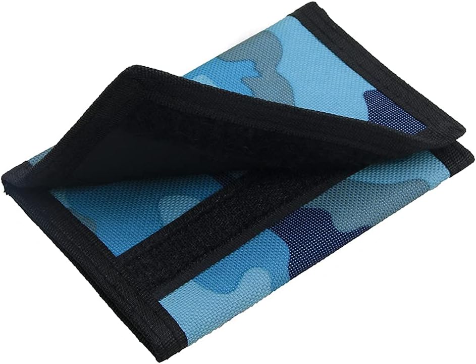 NEICY RFID Blocking Canvas Wallet for Men and Women - Camo Trifold Outdoor Sports Wallets with Magic Sticker for Teen Kids (Camo Blue)