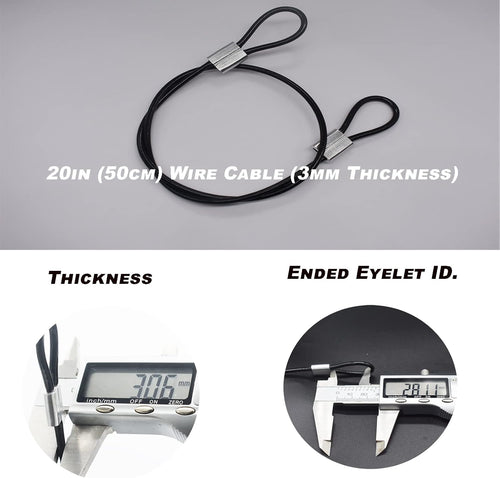 10 pcs 20 inch (50cm) 3mm Thickness Stainless Steel Wire Cable with Loops Vinyl Cover Coated Short Rope Lanyard Lock Safety Tether Chains, Black