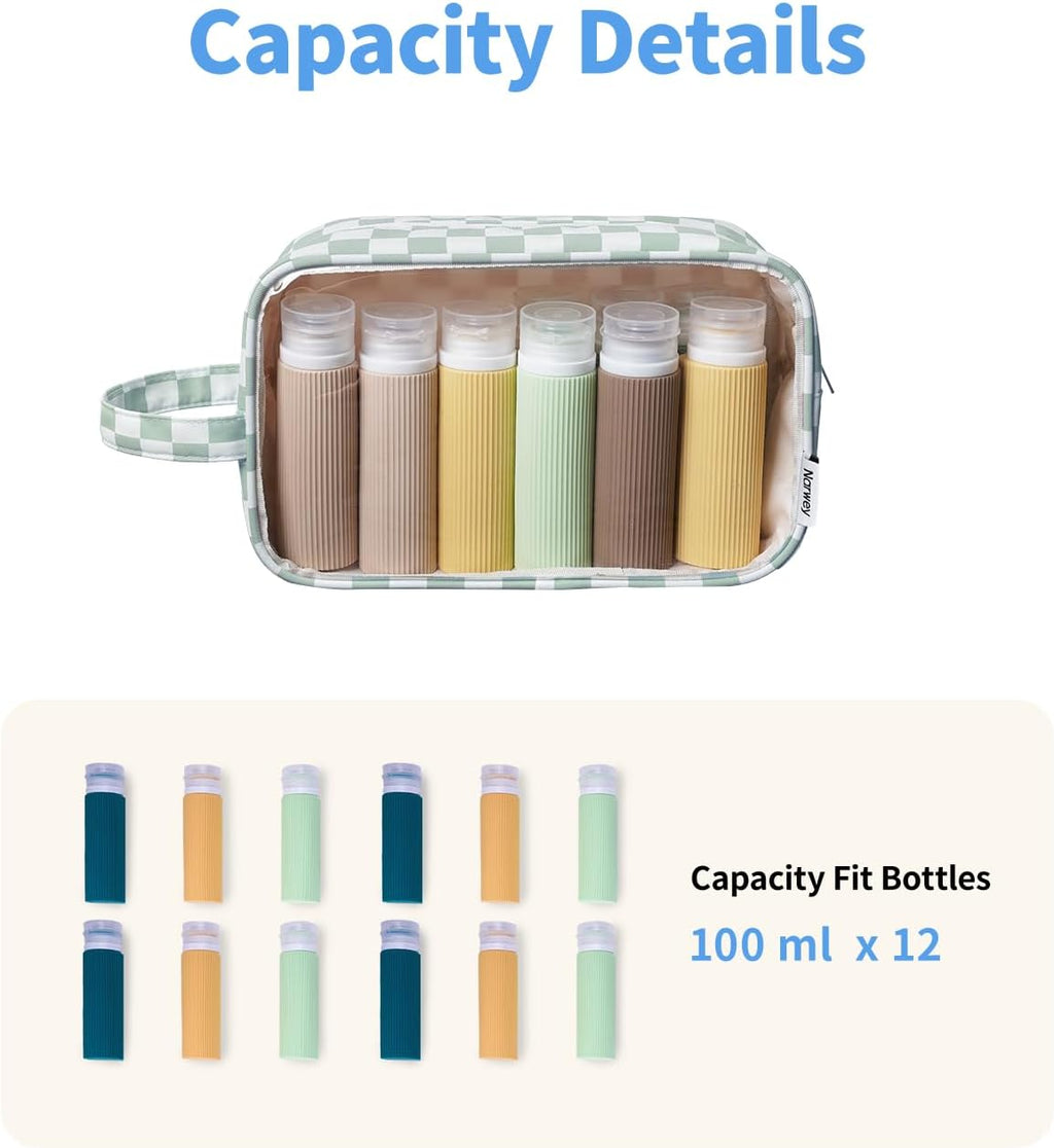 Narwey Clear Toiletry Bags for Traveling Women Men, Clear Travel Bags for Toiletries Makeup Bag Cosmetic Bag with Zipper, Make Up Organizer, Skincare Bag (Mint Green Checkerboard)