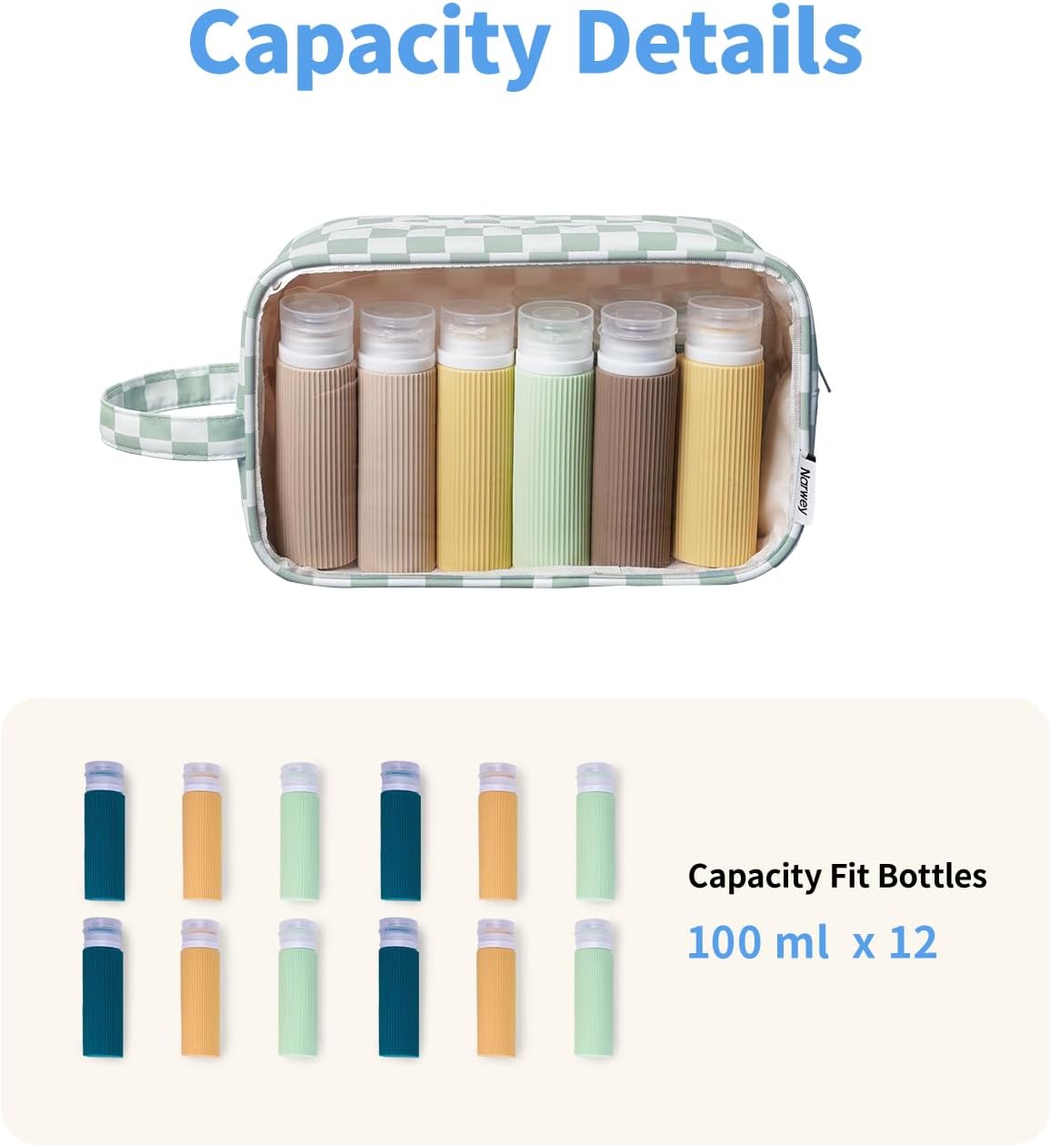 Narwey Clear Toiletry Bags for Traveling Women Men, Clear Travel Bags for Toiletries Makeup Bag Cosmetic Bag with Zipper, Make Up Organizer, Skincare Bag (Mint Green Checkerboard)