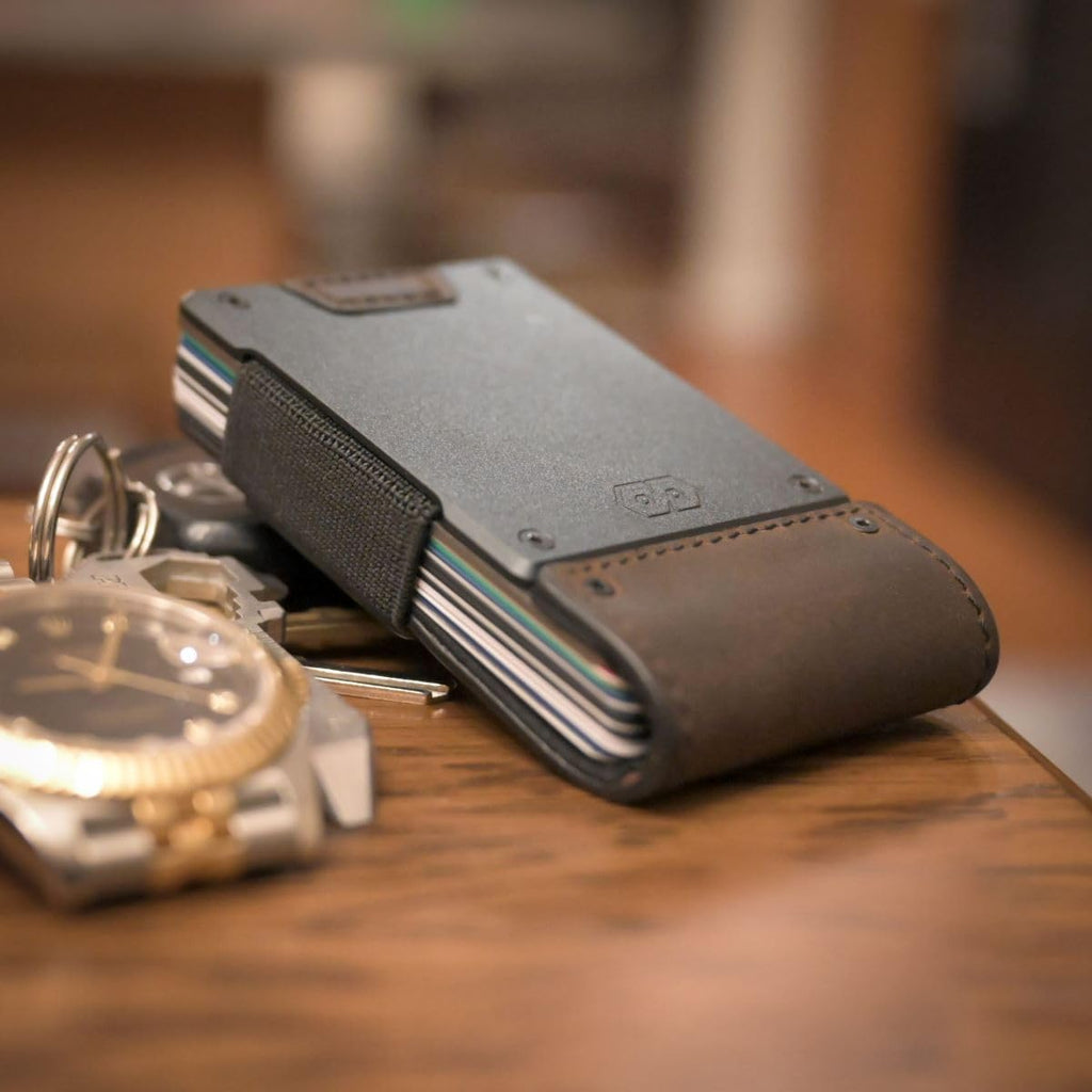 PROOF Wallet | Slim Minimalist Wallets for Men | Leather & Metal | RFID Wallet | Front/Back Pocket | Gift Box | Veteran Owned