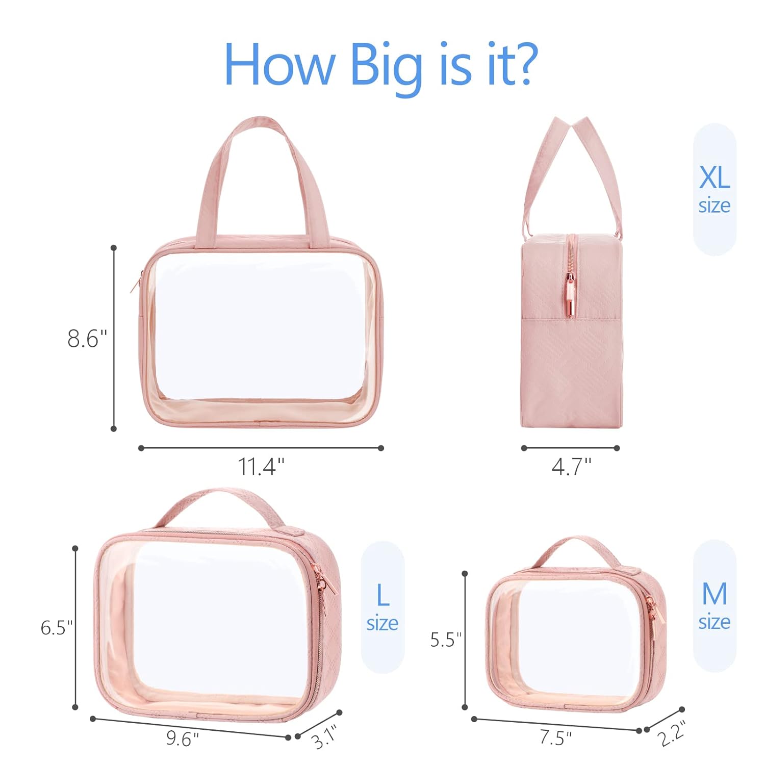 PACKISM Clear Toiletry Bags, 3 Pack Clear Makeup Bags with Handle Large Opening, Waterproof Cosmetic Bags Fit Carry-on Travel Essentials, Travel Bags, Pink