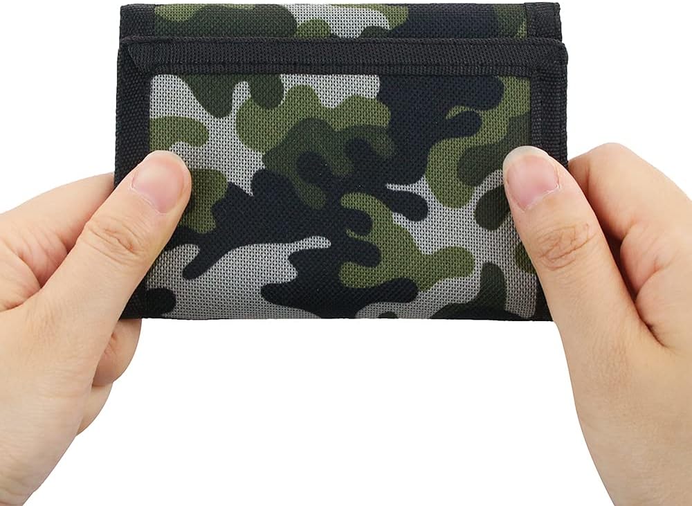 NEICY RFID Blocking Canvas Wallet for Men and Women - Camo Trifold Outdoor Sports Wallets with Magic Sticker for Teen Kids (Camo Green)