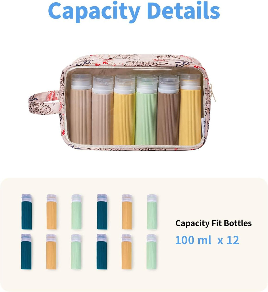 Narwey Clear Toiletry Bags for Traveling Women Men, Clear Travel Bags for Toiletries Makeup Bag Cosmetic Bag with Zipper, Make Up Organizer, Skincare Bag (Beige Flamingo)