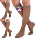 (3 Pairs - Closed Toe) Made in USA - Sheer Compression Socks for Women 15-20mmHg - Compression Stockings for Varicose Veins Circulation, Thrombosis, Embolism - Taupe, Medium - A101T2-3
