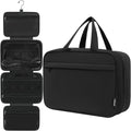 Toiletry Bag For women,Portable Hanging Organizer,4 Leakproof Compartment for full-sized Conditioner, Brushes Set, Makeup Accessories,Visible and easy to access.M-black