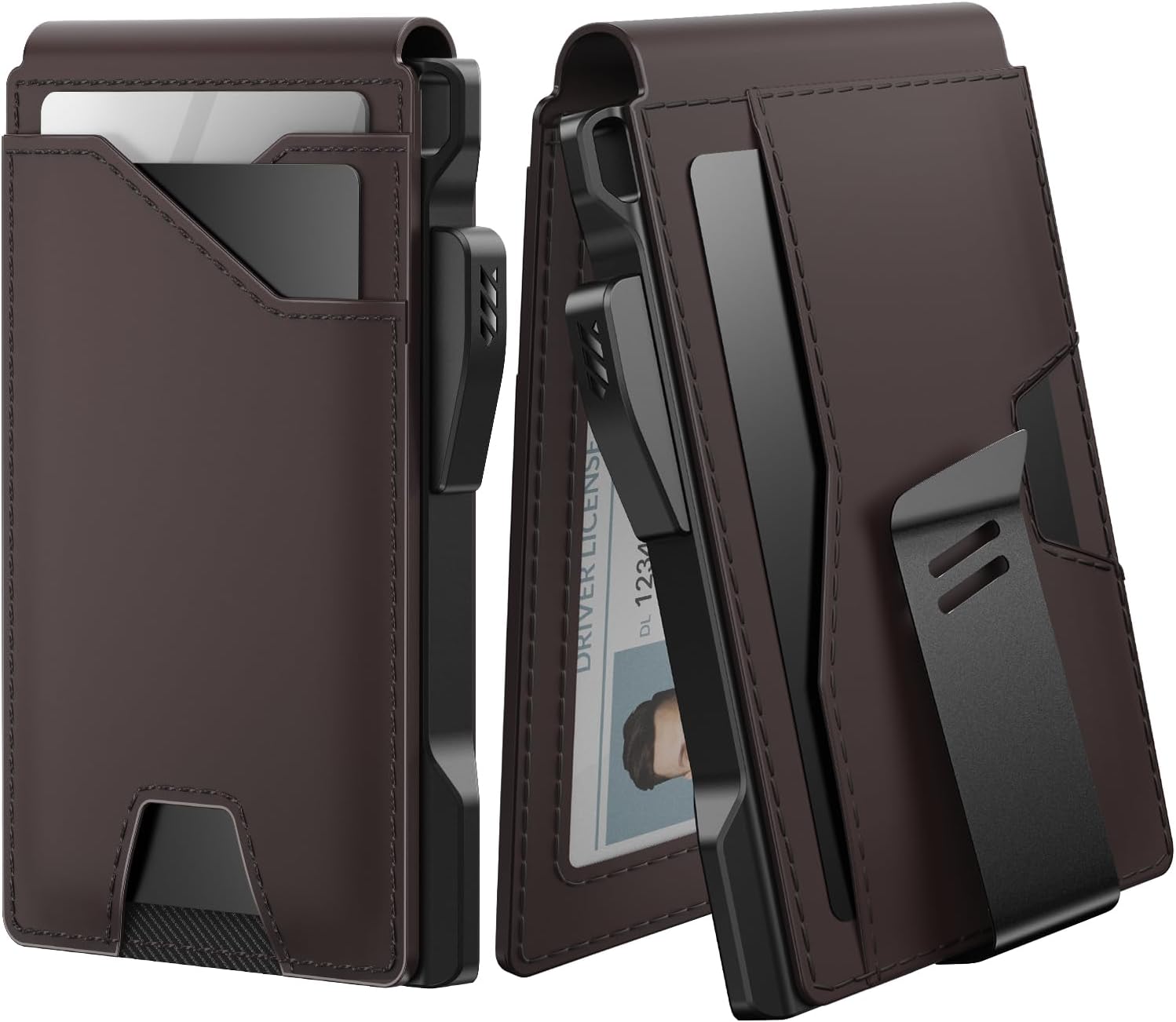 typecase Tactical Wallet for Men Card Holder: Pop Up Card Case, Genuine Leather, Smart, RFID Blocking, Slim, Minimalist, Thin, Front Pocket - 13 Card Capacitiy, ID Window, Money Clip (Dark Brown)