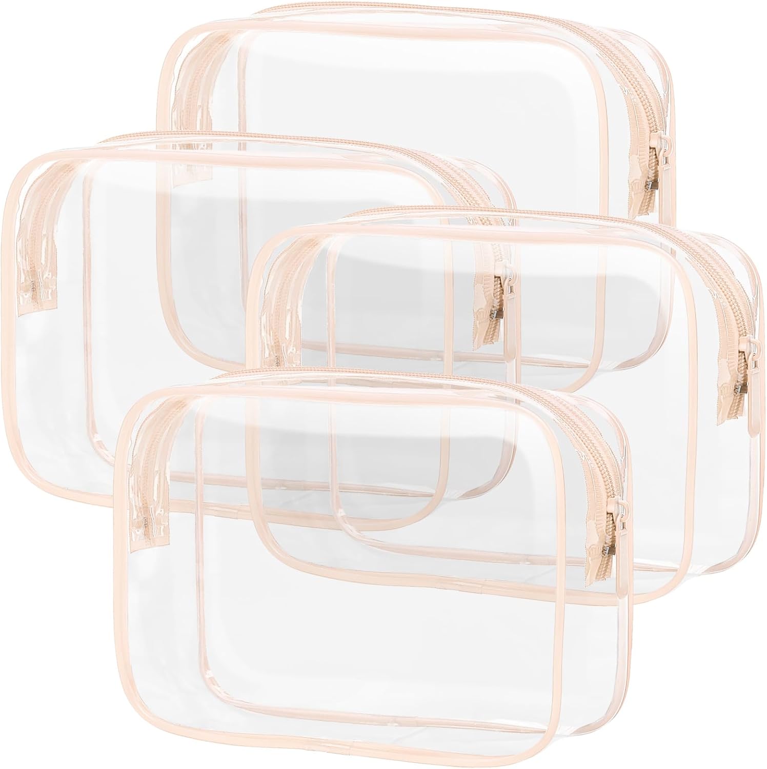 PACKISM TSA Approved Toiletry Bag - 4 Pack Upgrade Color-Edged Clear Makeup Bag, Clear Toiletry Bag For Traveling Fits Various Storage Needs, Pink