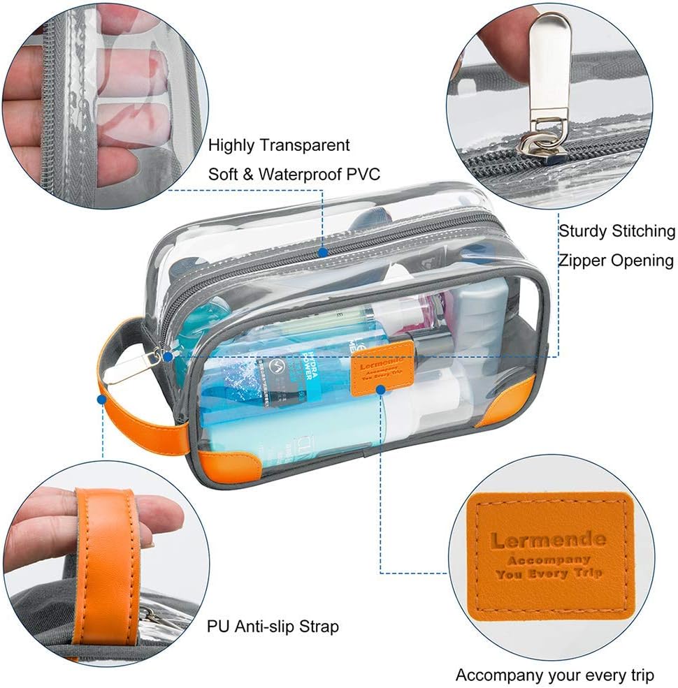 Lermende Toiletry Bag, Clear Shaving Dopp Kit for Men Travel Toiletry Bag with Hand Strap Unisex Bathroom Toiletries Organiser
