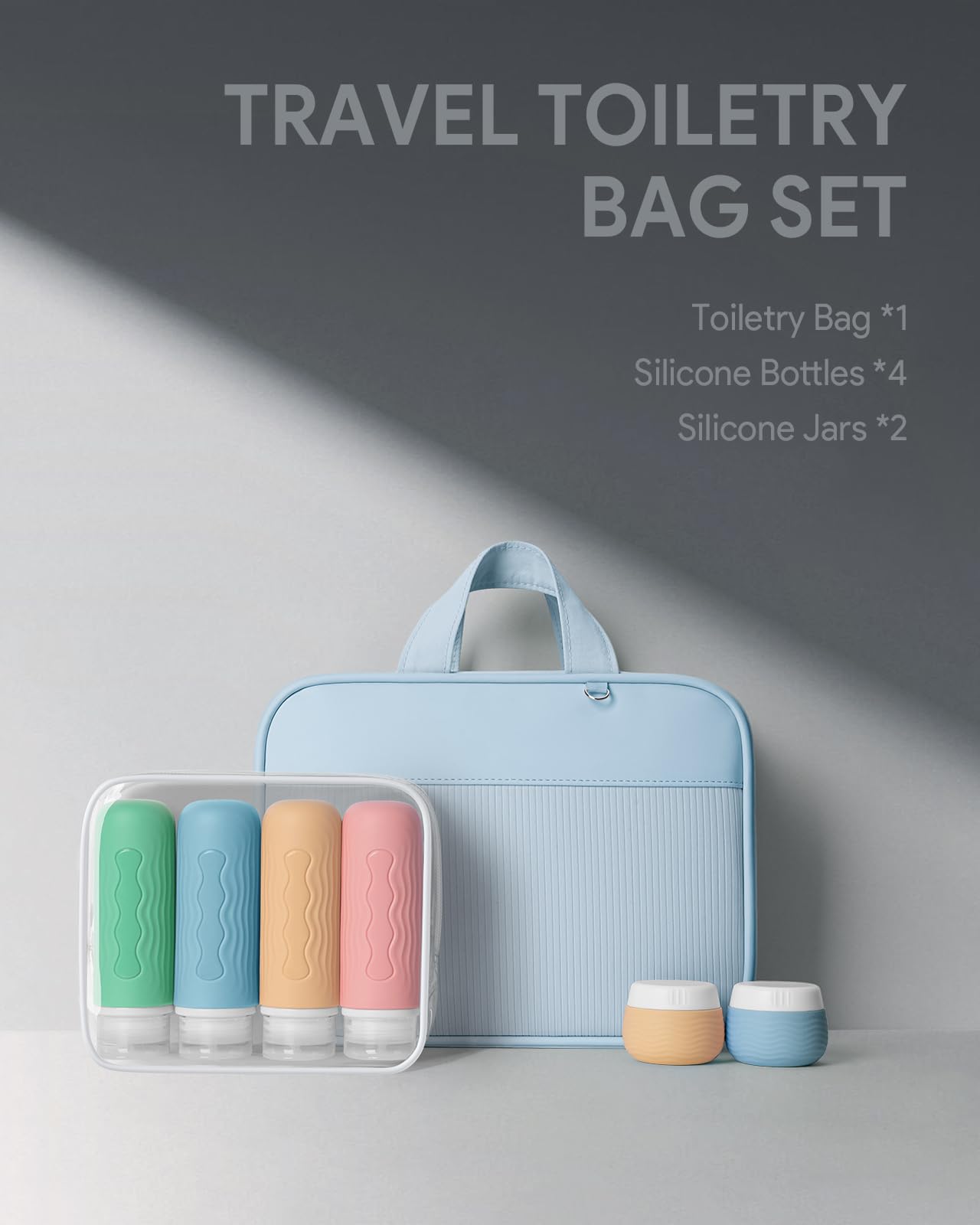 Lotour Travel Toiletry Bag for Women with Travel Size Silicone Containers Set, Hanging Toiletry Bag for toiletries, Cosmetic Bag Travel Organizer (Blue)