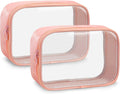 Moyad TSA Approved Clear Toiletry Bag, 2 Pack Quart Size 3-1-1 Liquids Pouch for Travel, Transparent Makeup & Cosmetic Organizer for Women Men, Peach Pink