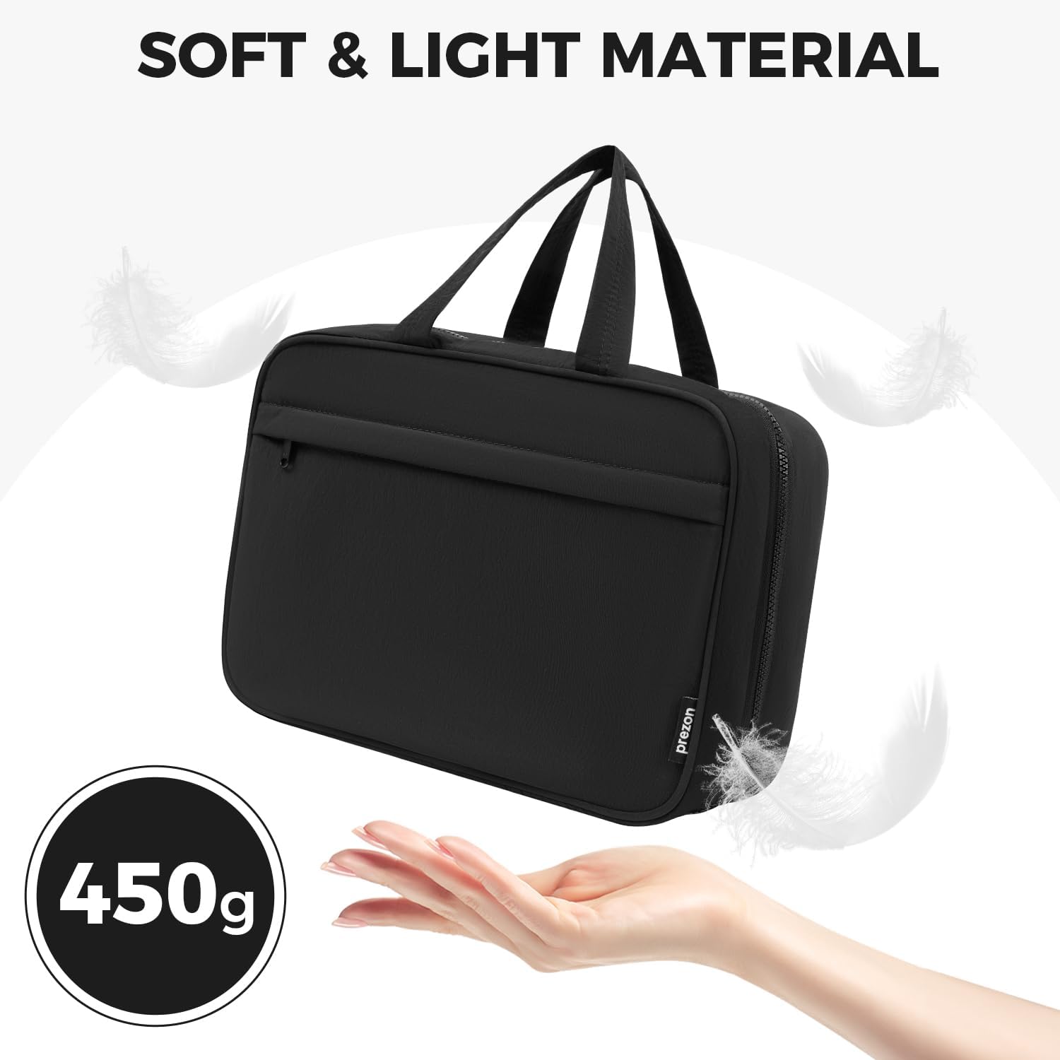 Toiletry Bag For women,Portable Hanging Organizer,4 Leakproof Compartment for full-sized Conditioner, Brushes Set, Makeup Accessories,Visible and easy to access.L-black