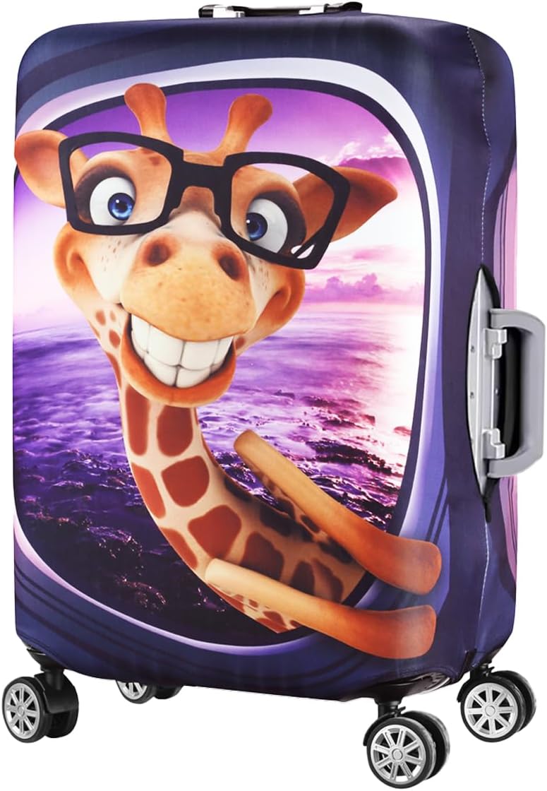 7-Mi 3D Print Design Travel Suitcase Protector Trolley Case Cover 19"-30" Sleeve (M(Fits to 22"-24" Trolley Case), Giraffe(New Version))