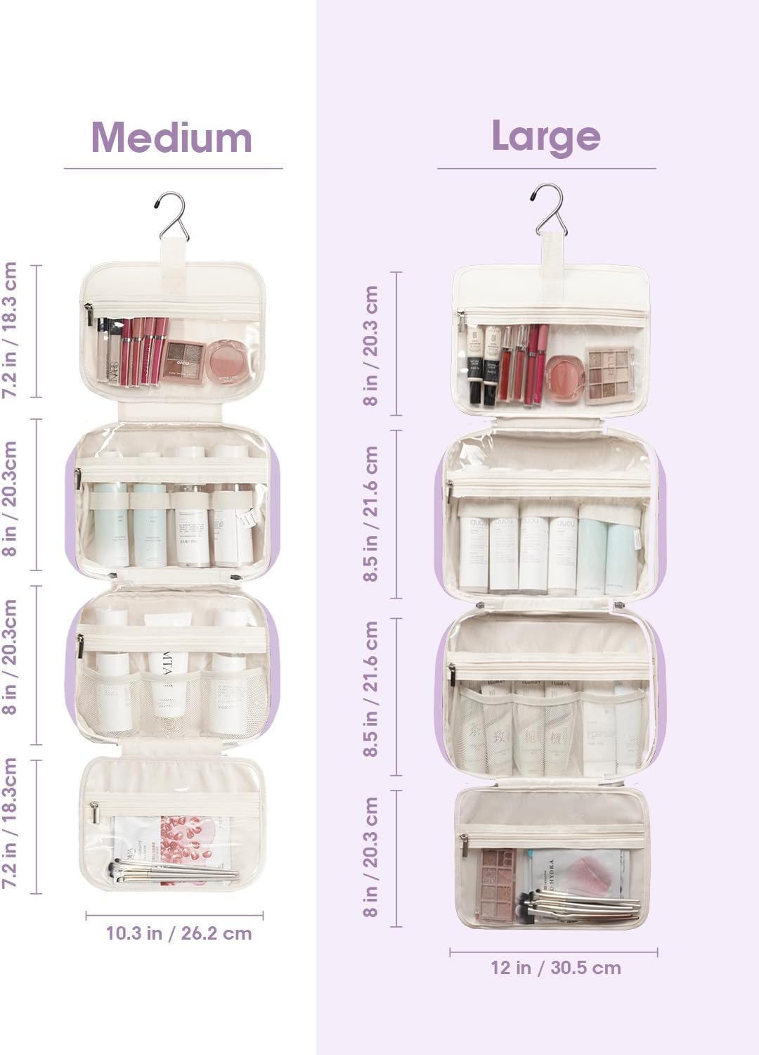 Travel Toiletry Bag for Women Large Hanging Makeup Bag Organizer Toiletries Bag for Full Size Essentials Accessories Cosmetics (Purple (Large))