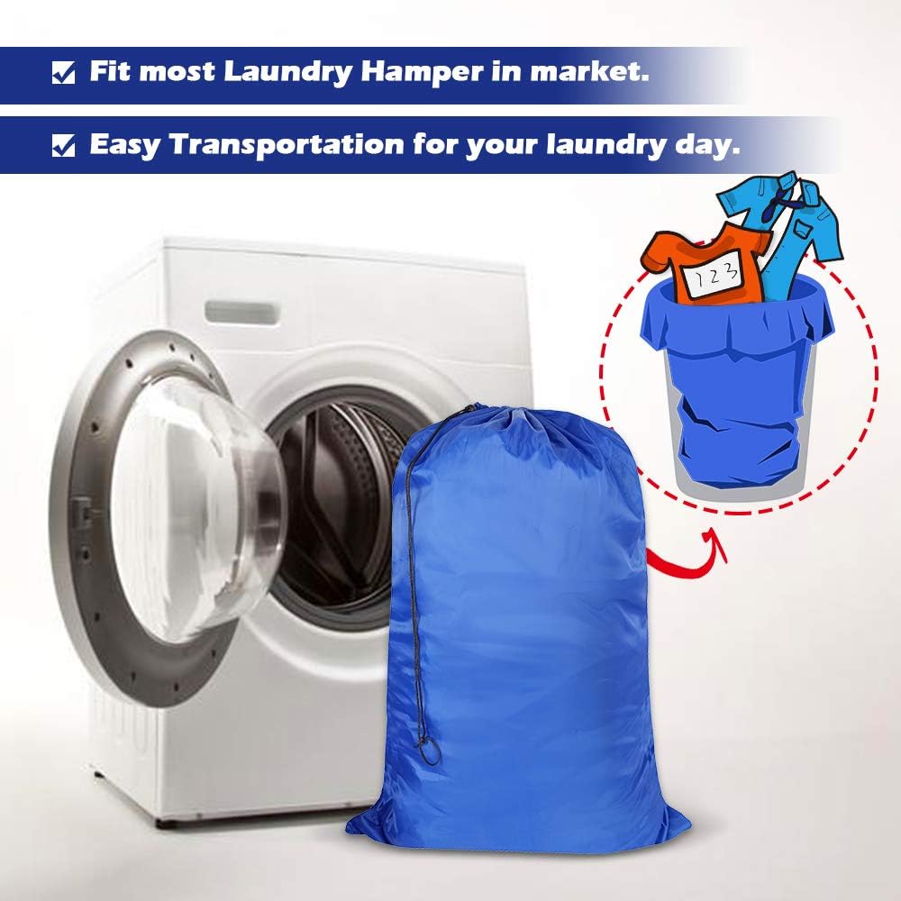 Washable Travel Laundry Bag with Drawstring (3 Pack), Large Dirty Clothes Bag Fit a Laundry Basket or Clothes Hamper, Enough to Hold 4 Loads of Laundry,26x39 inches RoyalBlue 3
