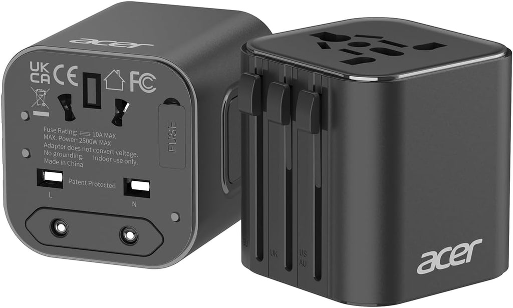 Acer US to Europe Plug Adapter, Universal Travel Adapter, International Power Adapter for USA to Europe UK France Germany Spain Ireland Australia (Type C/G/A/I),Black