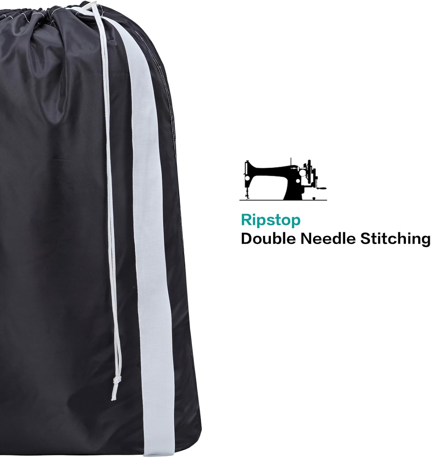 HOMEST XL Nylon Laundry Bag with Strap, Large Dirty Garments Organizer, Easy Fit a Hamper or Clothing Basket, Can Carry Up to 4 Loads of Clothes, Black