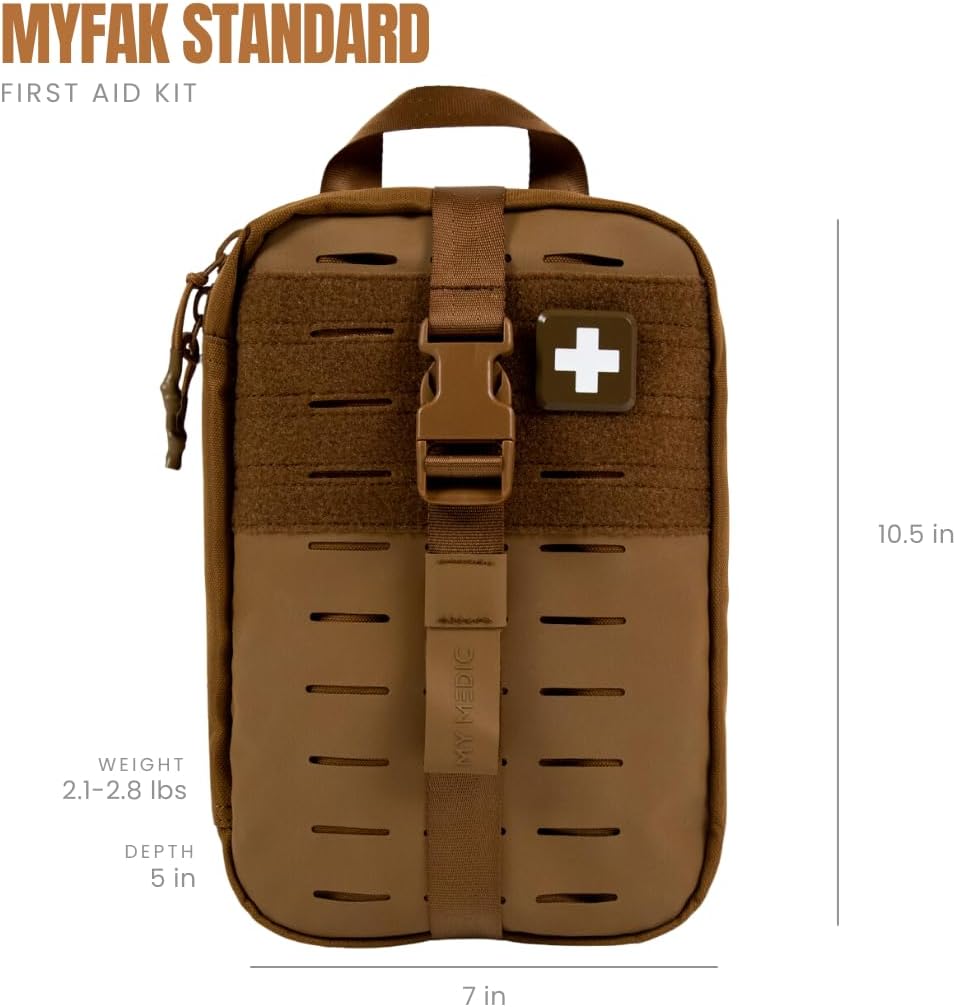 MY MEDIC MyFAK Standard - Ifak First Aid Kit - HSA FSA Eligible - 132 Life Saving Trauma and Medical Items - Survival Kit for Camping or Your Car - Coyote
