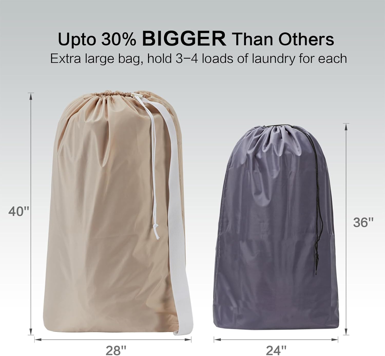 HOMEST 2 Pack XL Nylon Laundry Bag with Strap, Large Dirty Garments Organizer, Easy Fit a Hamper or Clothing Basket, Can Carry Up to 4 Loads of Clothes, Beige