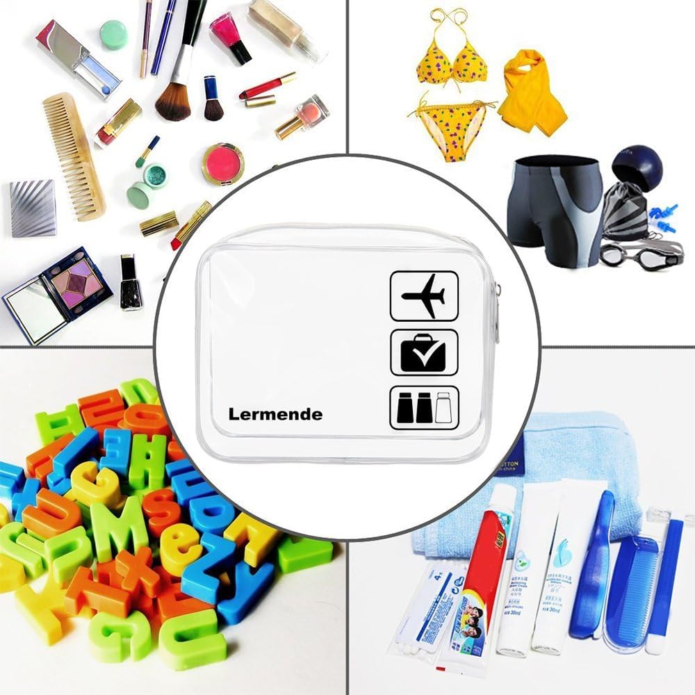 Lermende 2pcs Clear Toiletry Bag TSA Approved Travel Bag,Carry On for Travel,Airport Airline Accessories Compliant Bag,Quart Sized Makeup Cosmetic bag Women Men (Clear, 2 Pack)