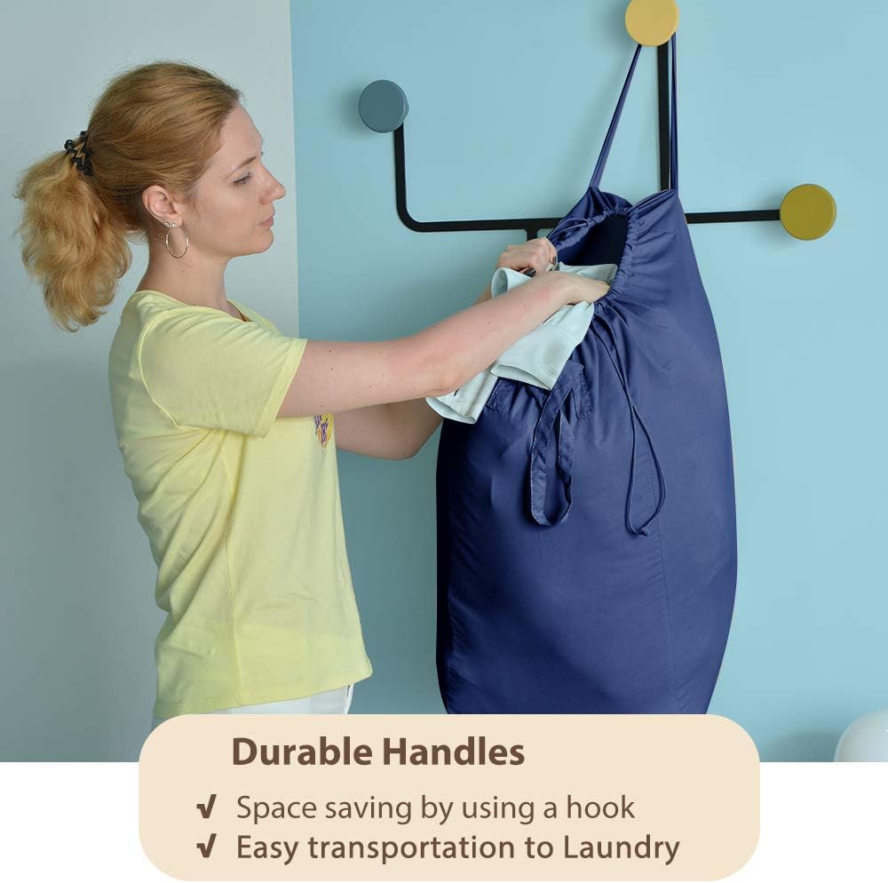 MCleanPin 140L Washable Laundry Bags with Handles,Dirty Clothes Storage for College Dorm or Travel, Laundry Liner Fit Laundry Hamper or Basket,2 Pack,Brown (Navy Blue)