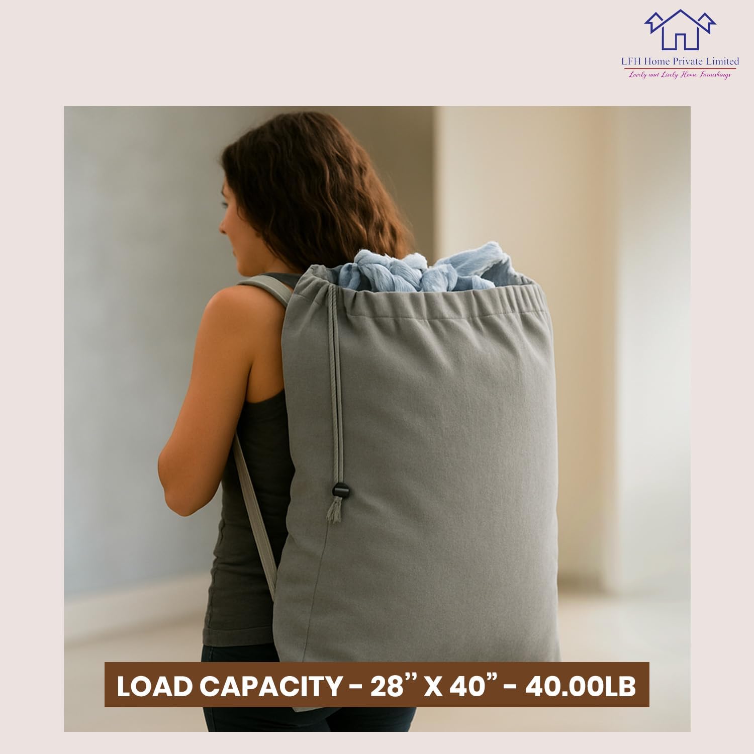 LFH Home Cotton Canvas Extra Large Laundry Bag with Handle, Heavy Duty Drawstring Closure Washable Laundry Bags, School Travel, Home, Hotel, College Dorm, Organizer Sack, Toys Clothes 28x40-Grey