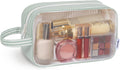 Narwey Clear Toiletry Bags for Traveling Women Men, Clear Travel Bags for Toiletries Makeup Bag Cosmetic Bag with Zipper, Make Up Organizer, Skincare Bag (Mint Green Stripe)