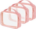 TSA Approved Travel Toiletry Bag,3 Pack Clear Makeup Bags with Handles,Quart Size Clear Cosmetic Bags for Traveling Women,Men,Carry on Airport Airline Compliant Bag,Pink