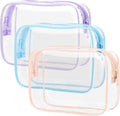 PACKISM Clear Toiletry Bag - 3 Pack TSA Approved Toiletry Bag Quart Size Bag, Travel Makeup Cosmetic Bag for Women, Carry on Airport Airline Compliant Bag, Blue-Purple-Pink