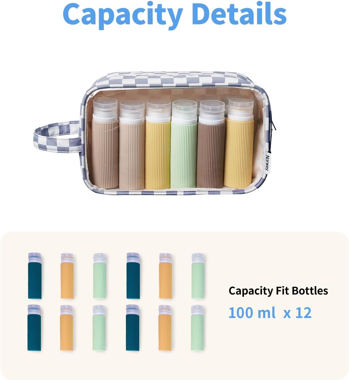 Narwey Clear Toiletry Bags for Traveling Women Men, Clear Travel Bags for Toiletries Makeup Bag Cosmetic Bag with Zipper, Make Up Organizer, Skincare Bag (Grayish Blue Checkerboard)