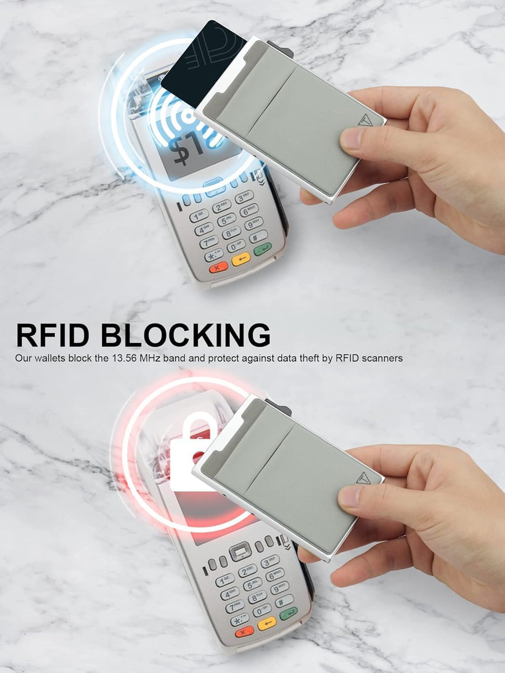 Slim Wallet for Men and Women,Pop Up Credit Card Wallet Metal Minimalist Cards Holder with Money Pocket,Small Ultralight Aluminum RFID Blocking Wallets 6-12 Card Capacity,Silver