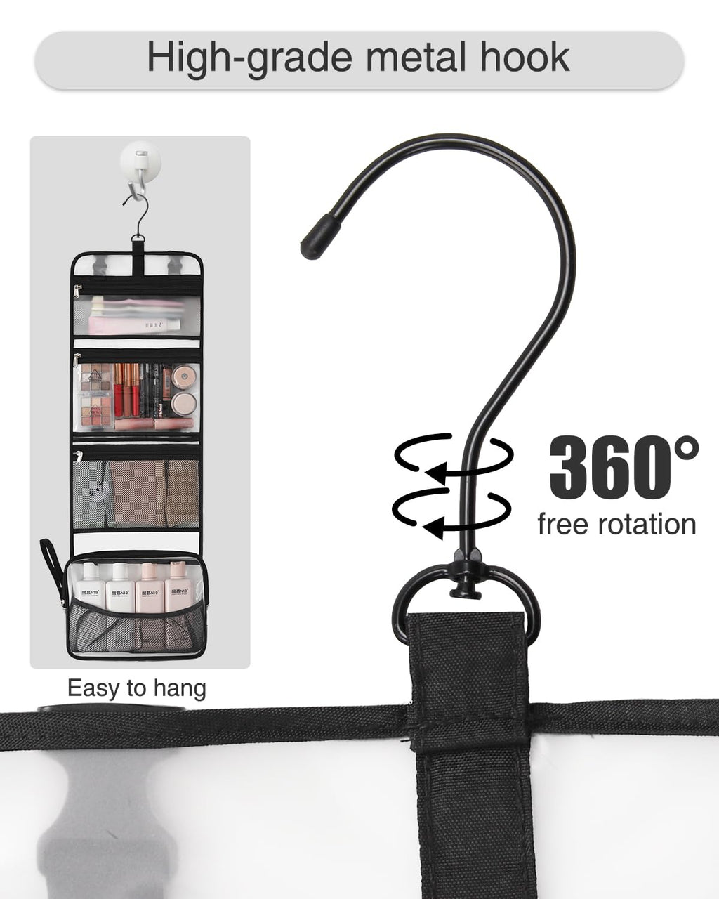 Relavel Travel Hanging Toiletry Bag for Men Women Travel Kit Shaving Bag Waterproof Large Makeup Bag Wash Bag Makeup Organizer Cosmetic Case for Bathroom Shower Semitransparent