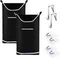 Hanging Laundry Hamper Bag Behind Door Hampers for Laundry Hanging Save Space Zipper Laundry Hamper Door Hanging with 2 PCs Stainless Steel Hooks Suction Hooks for Wall/Bathroom (Black-2Pack)