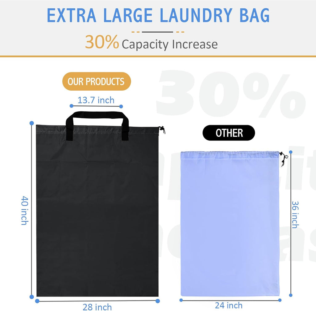 Extra Large Laundry Bag With Handles, Heavy Duty, Travel Laundry Bag for Dirty Clothes, 28" x 40" (Black)