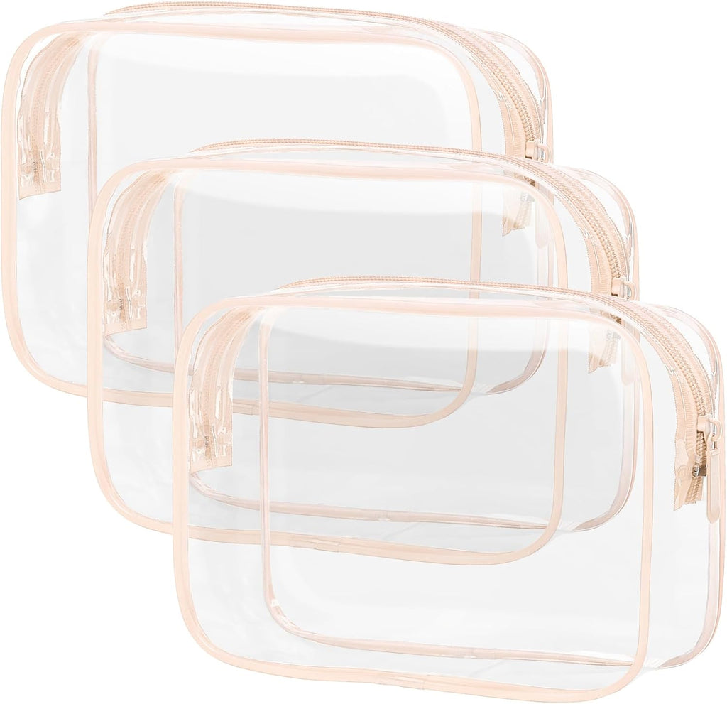 PACKISM TSA Approved Toiletry Bag - 3 Pack Upgrade Color-Edged Clear Makeup Bag, Clear Toiletry Bag For Traveling Fits Various Storage Needs, Pink