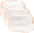 PACKISM TSA Approved Toiletry Bag - 3 Pack Upgrade Color-Edged Clear Makeup Bag, Clear Toiletry Bag For Traveling Fits Various Storage Needs, Pink