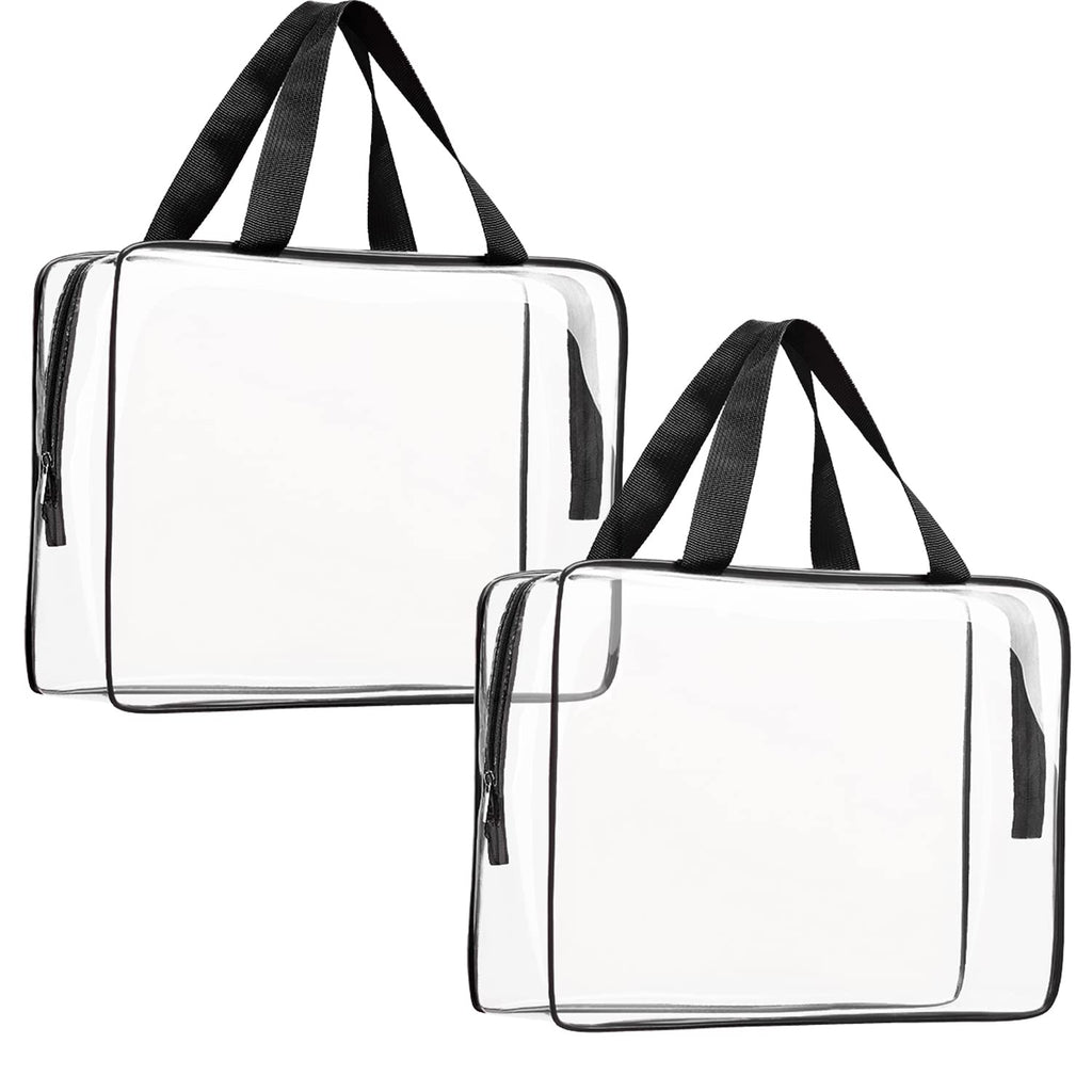 2Pcs Crystal Clear PVC Travel Toiletry Bag Kit for Women Men, Waterproof Vinyl Packing Organizer Storage Bags with Zipper Handle Straps, Cosmetic Pouch Carry on Airport Airline Compliant Bag Handbag