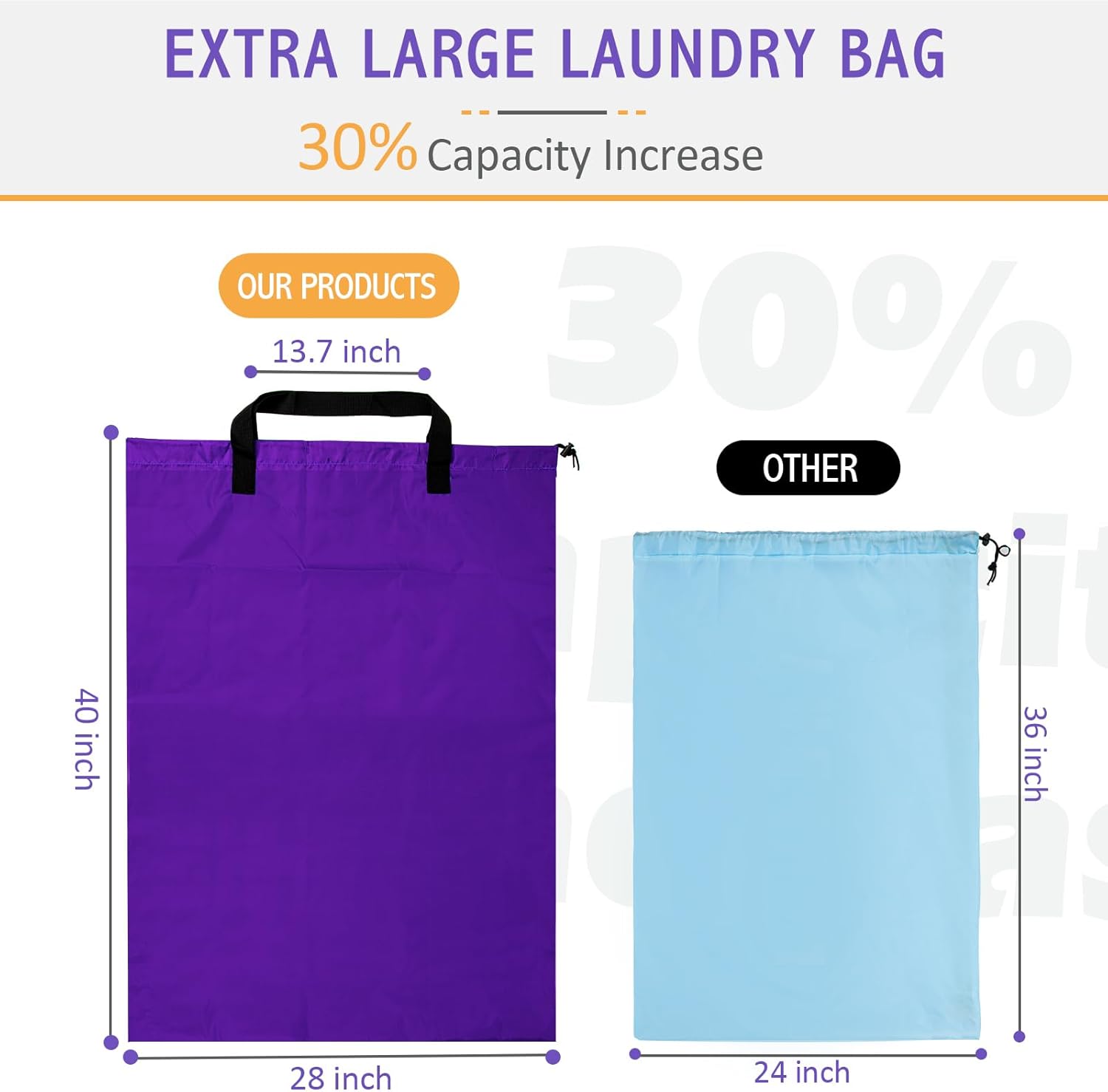 Extra Large Heavy Duty Laundry Bag - 28" x 40", Travel Laundry Bag for Dirty Clothes, Purple